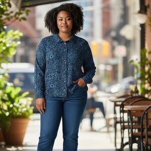 ios women's shacket XL rayon/poly teal & black